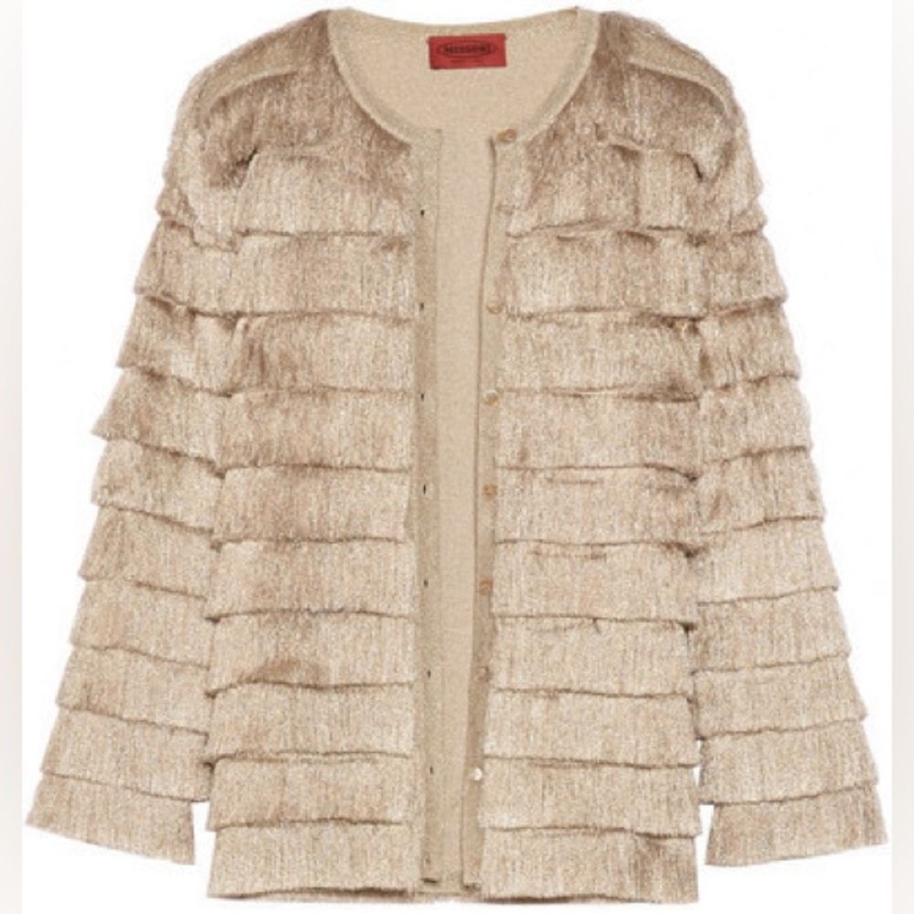 Missoni metallic gold fringed cardigan.